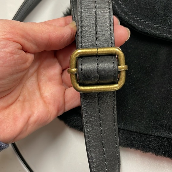 UGG black suede crossbody with black shearling trim - EUC - Picture 8 of 11